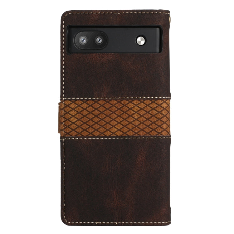 For Google Pixel 6a Grid Stitching Leather Phone Case with Lanyard