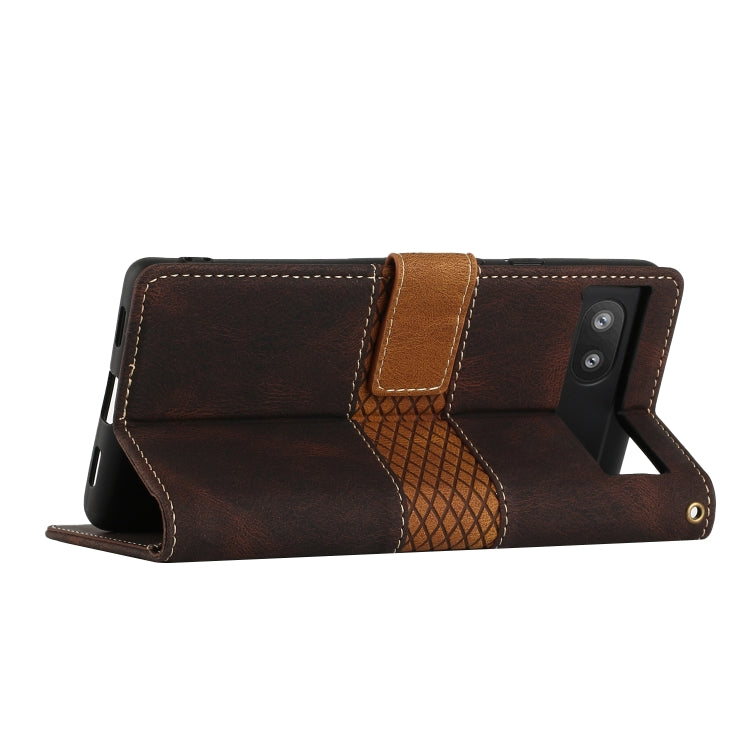 For Google Pixel 6a Grid Stitching Leather Phone Case with Lanyard