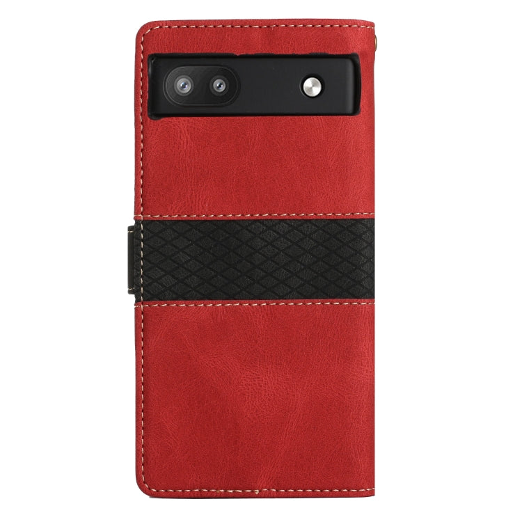For Google Pixel 6a Grid Stitching Leather Phone Case with Lanyard