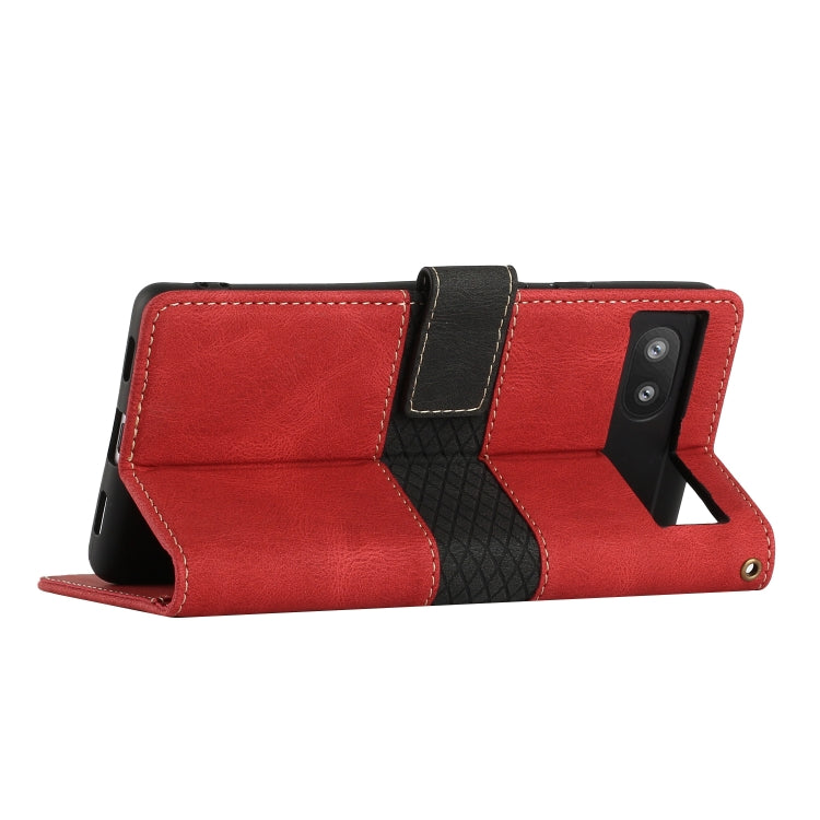 For Google Pixel 6a Grid Stitching Leather Phone Case with Lanyard
