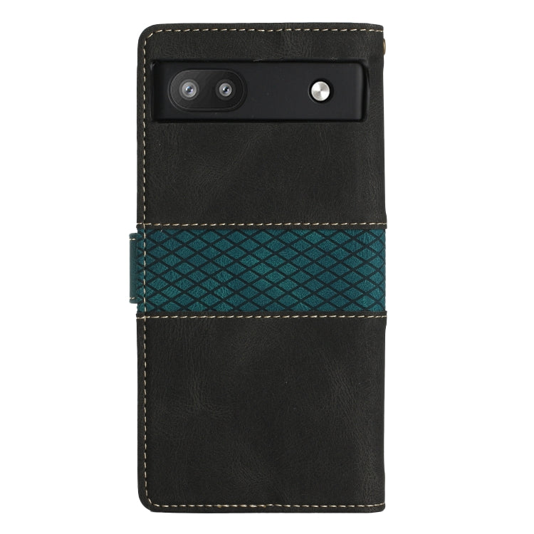For Google Pixel 6a Grid Stitching Leather Phone Case with Lanyard