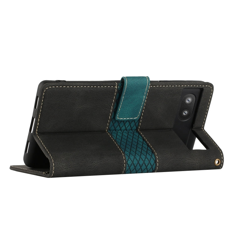 For Google Pixel 6a Grid Stitching Leather Phone Case with Lanyard