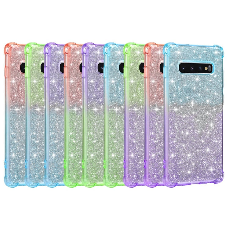 For Samsung Galaxy S10 Plus Gradient Glitter Powder Shockproof TPU Protective Case