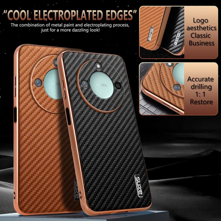 For Honor X60 AZNS Electroplated Edge Carbon Fiber Texture Phone Case