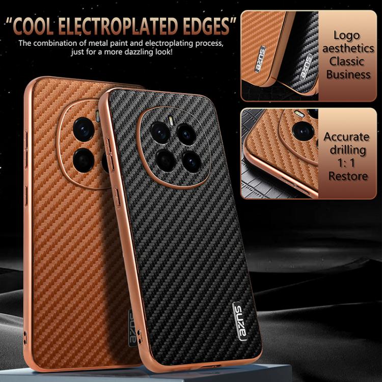 For Honor Magic7 AZNS Electroplated Edge Carbon Fiber Texture Phone Case