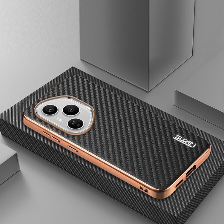 For Honor 400 Pro Global 160.8mm AZNS Electroplated Edge Carbon Fiber Texture Phone Case