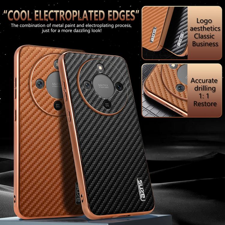 For Honor X70 5G AZNS Electroplated Edge Carbon Fiber Texture Phone Case