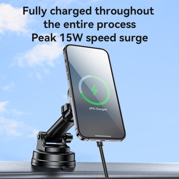 Yesido C315 15W Suction Cup Air Vent Car Wireless Charging Holder with RGB Lighting - Black