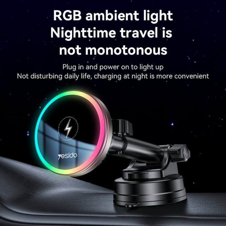Yesido C315 15W Suction Cup Air Vent Car Wireless Charging Holder with RGB Lighting - Black