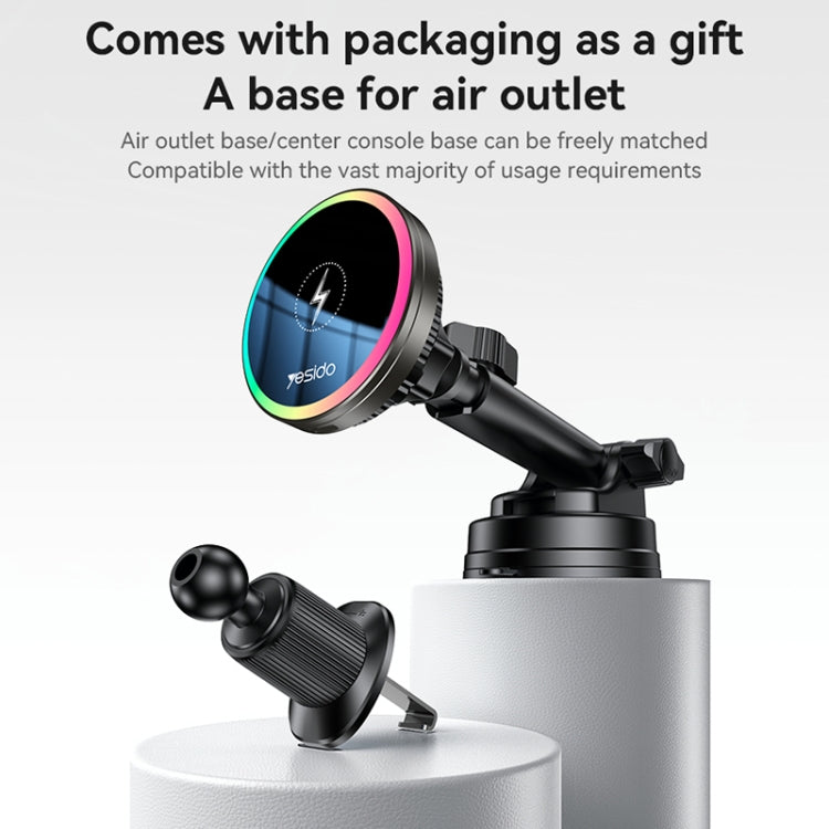 Yesido C315 15W Suction Cup Air Vent Car Wireless Charging Holder with RGB Lighting - Black