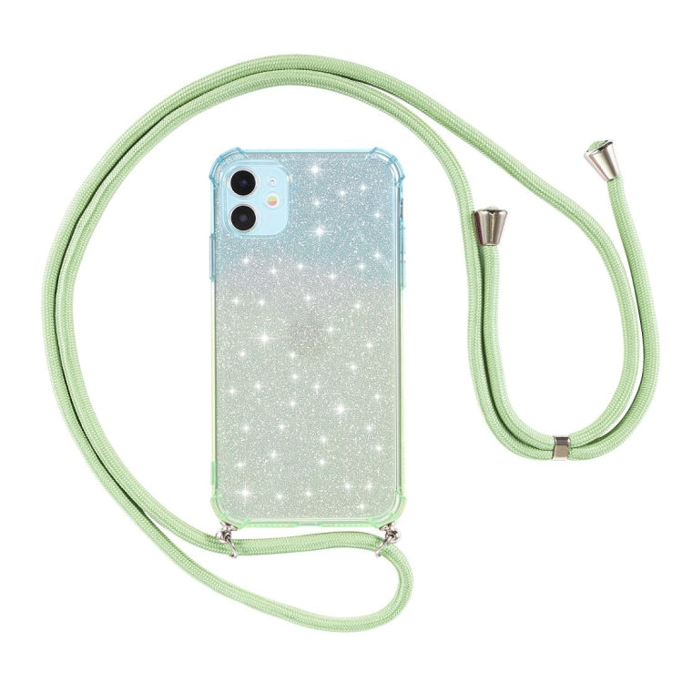 For iPhone 11 Gradient Glitter Powder Shockproof TPU Protective Case with Lanyard
