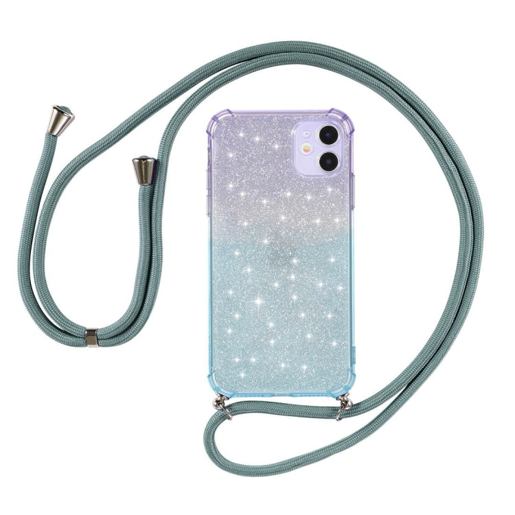 For iPhone 11 Gradient Glitter Powder Shockproof TPU Protective Case with Lanyard