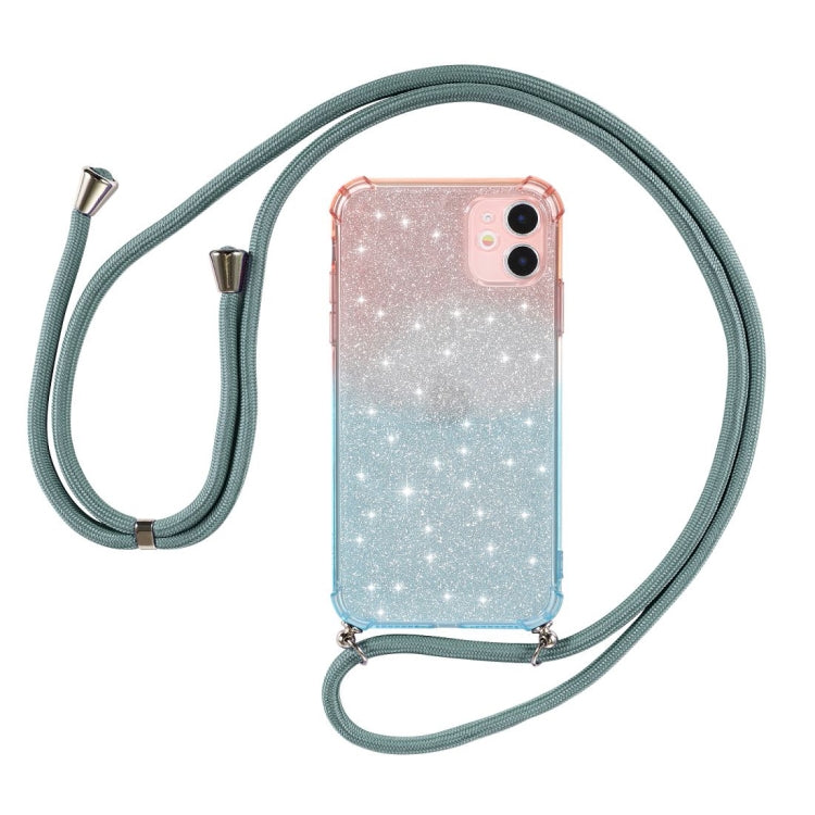 For iPhone 11 Gradient Glitter Powder Shockproof TPU Protective Case with Lanyard
