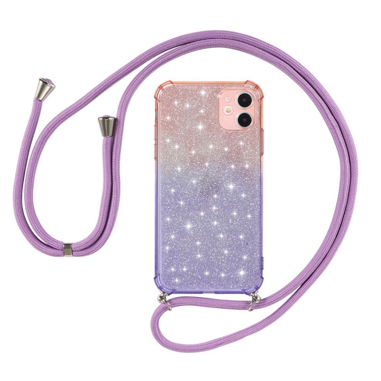 For iPhone 11 Gradient Glitter Powder Shockproof TPU Protective Case with Lanyard