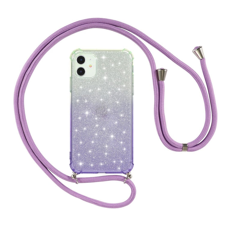 For iPhone 11 Gradient Glitter Powder Shockproof TPU Protective Case with Lanyard