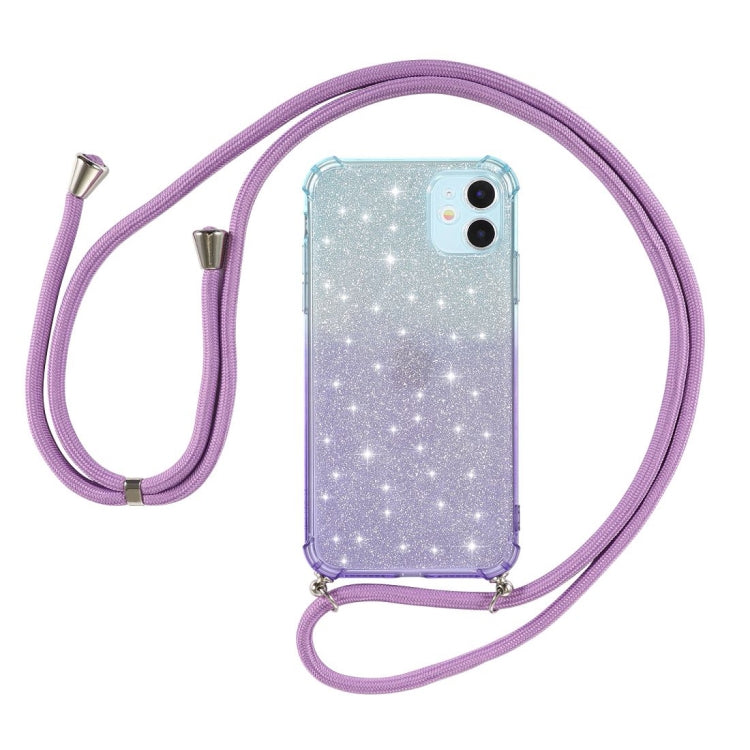For iPhone 11 Gradient Glitter Powder Shockproof TPU Protective Case with Lanyard