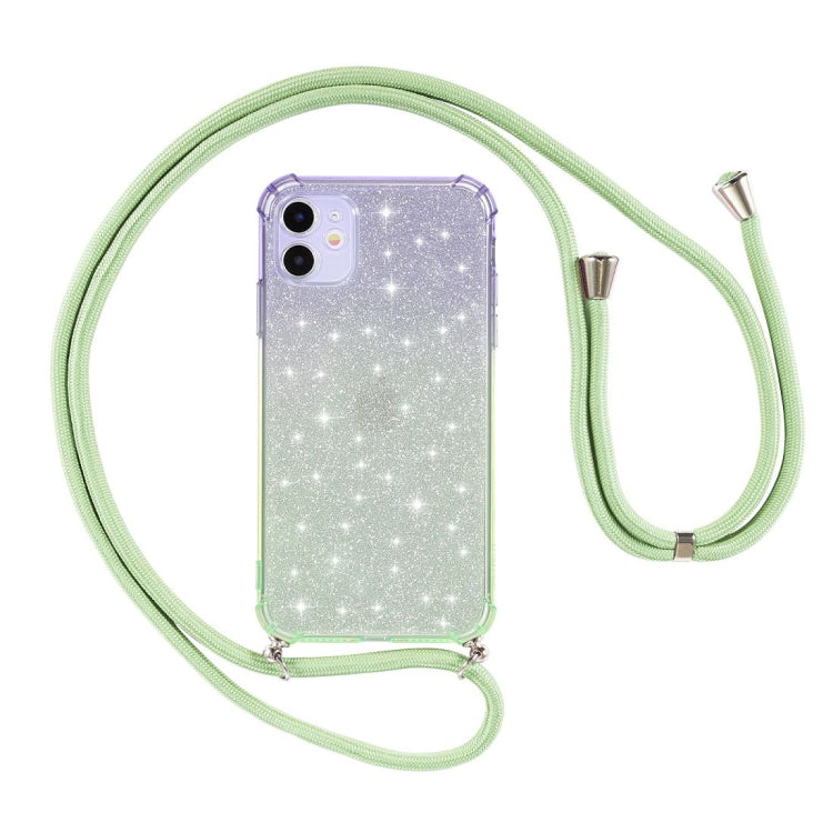 For iPhone 11 Pro Gradient Glitter Powder Shockproof TPU Protective Case with Lanyard