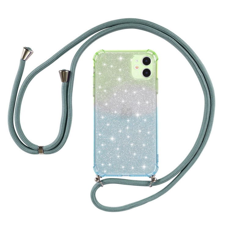 For iPhone 11 Pro Gradient Glitter Powder Shockproof TPU Protective Case with Lanyard