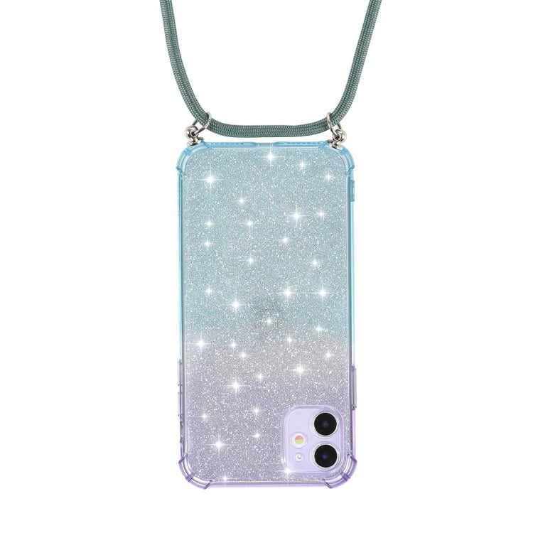 For iPhone 11 Pro Max Gradient Glitter Powder Shockproof TPU Protective Case with Lanyard