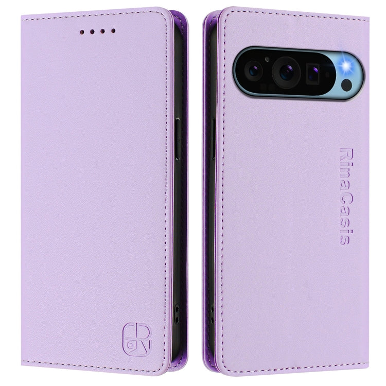 For Google Pixel 9 / 9 Pro RC01 Dual-Folded Magnetic Suction RFID Leather Phone Case