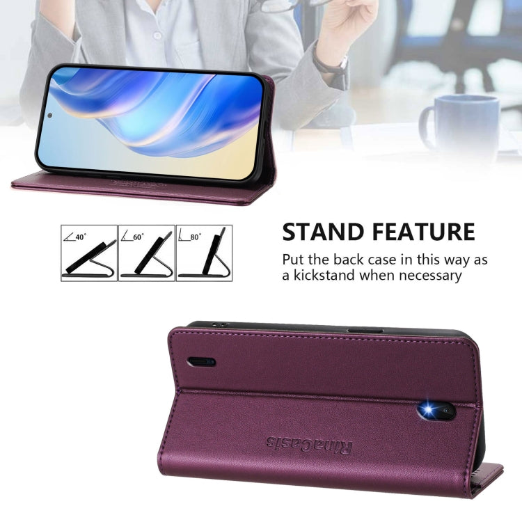 For Nokia C01 Plus / C1 2nd Edition RC01 Dual-Folded Magnetic Suction RFID Leather Phone Case