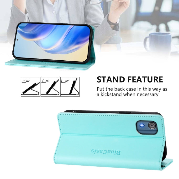 For Nokia C02 RC01 Dual-Folded Magnetic Suction RFID Leather Phone Case