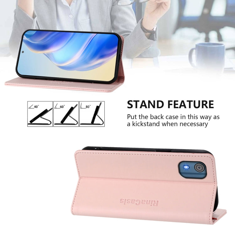For Nokia C02 RC01 Dual-Folded Magnetic Suction RFID Leather Phone Case