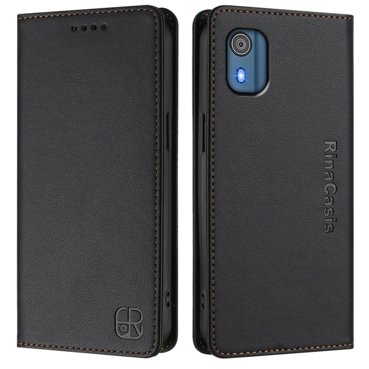 For Nokia C02 RC01 Dual-Folded Magnetic Suction RFID Leather Phone Case