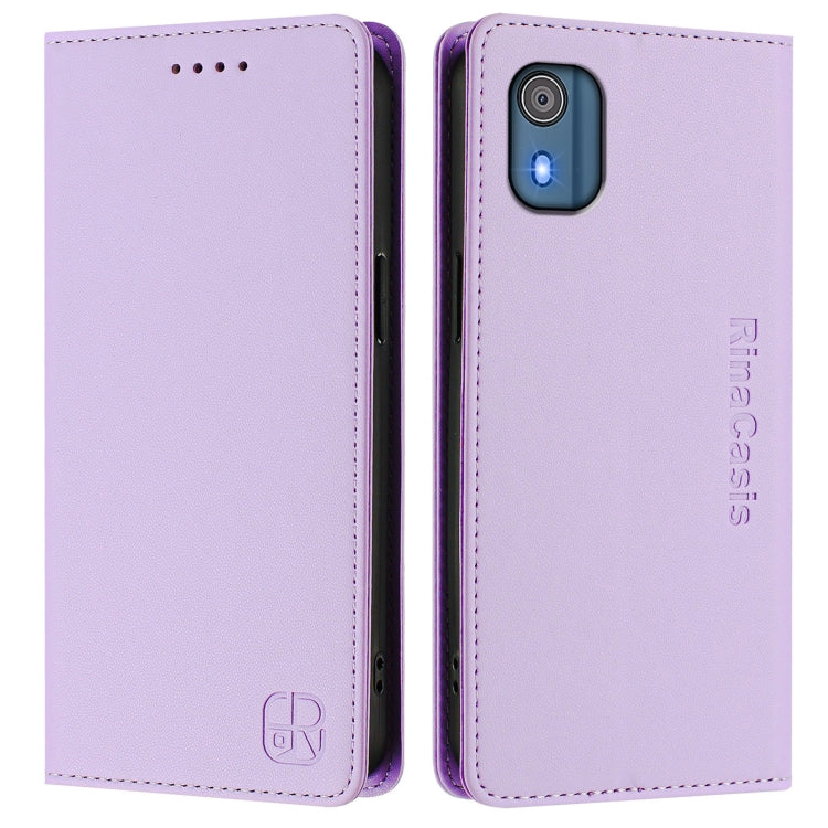 For Nokia C02 RC01 Dual-Folded Magnetic Suction RFID Leather Phone Case