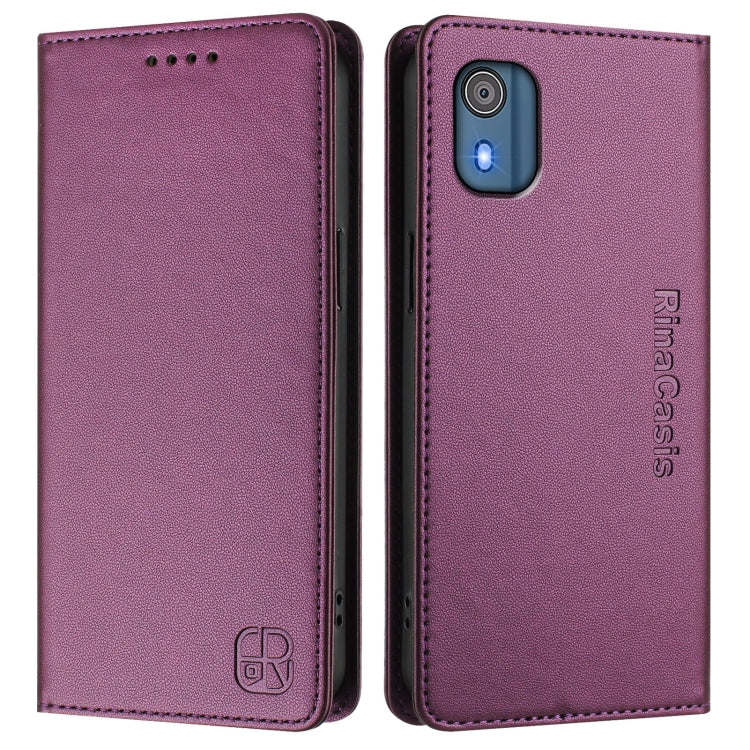 For Nokia C02 RC01 Dual-Folded Magnetic Suction RFID Leather Phone Case
