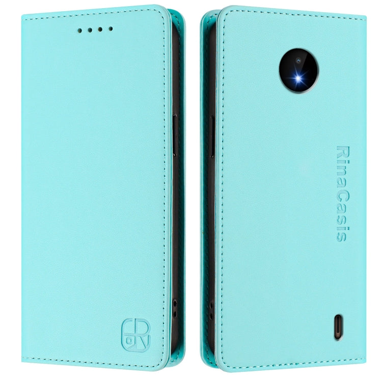 For Nokia C10 / C20 RC01 Dual-Folded Magnetic Suction RFID Leather Phone Case