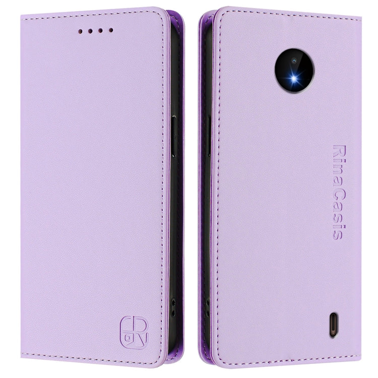For Nokia C10 / C20 RC01 Dual-Folded Magnetic Suction RFID Leather Phone Case