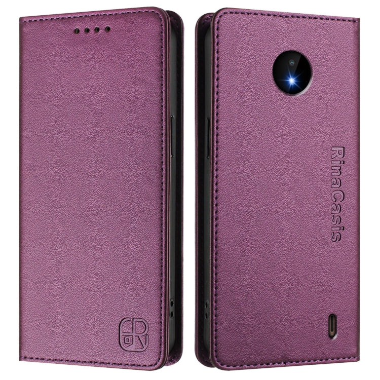 For Nokia C10 / C20 RC01 Dual-Folded Magnetic Suction RFID Leather Phone Case