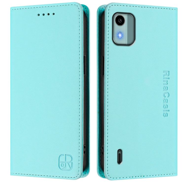 For Nokia C12 RC01 Dual-Folded Magnetic Suction RFID Leather Phone Case