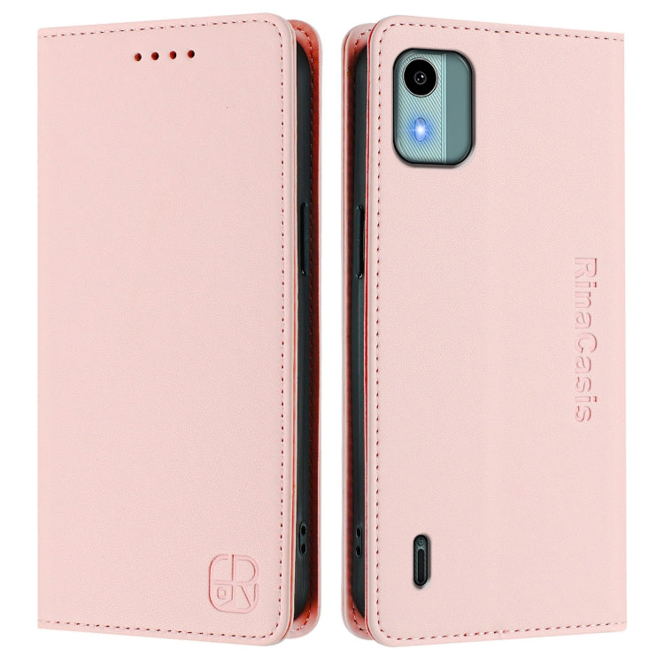 For Nokia C12 RC01 Dual-Folded Magnetic Suction RFID Leather Phone Case