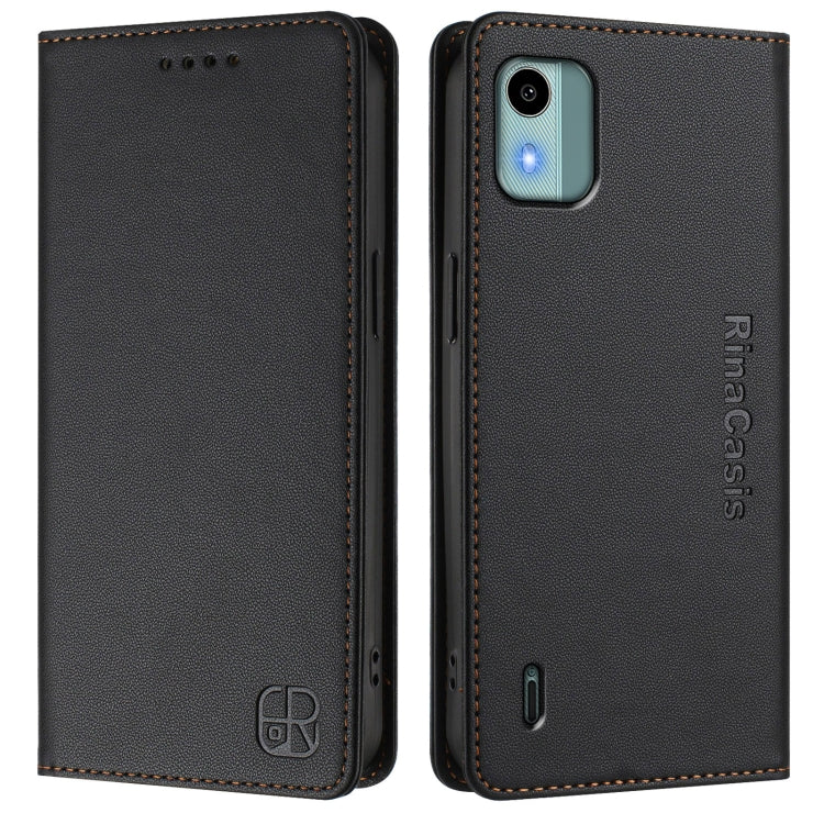 For Nokia C12 RC01 Dual-Folded Magnetic Suction RFID Leather Phone Case
