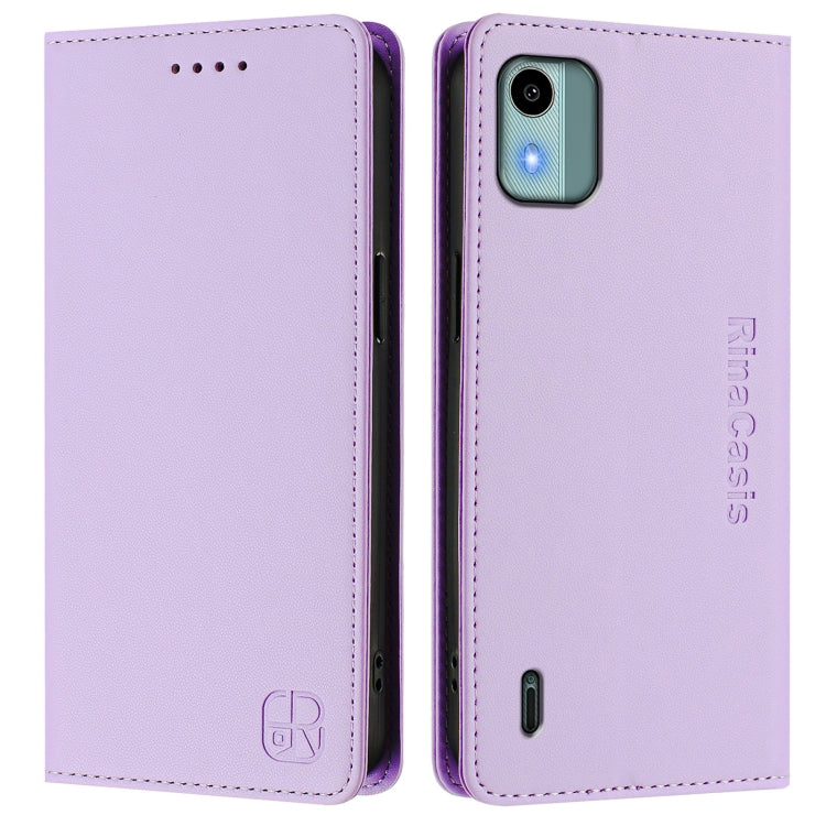 For Nokia C12 RC01 Dual-Folded Magnetic Suction RFID Leather Phone Case