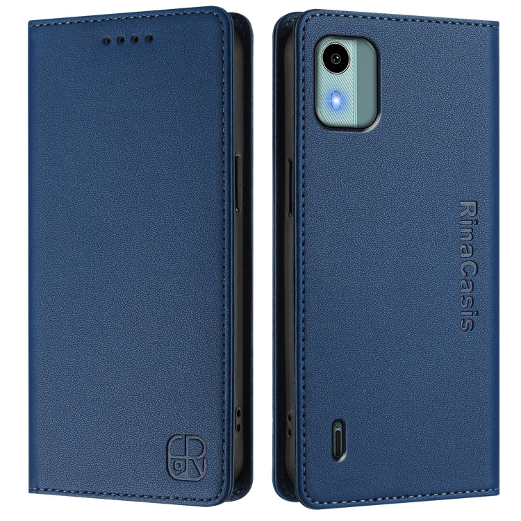 For Nokia C12 RC01 Dual-Folded Magnetic Suction RFID Leather Phone Case