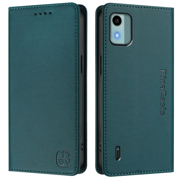 For Nokia C12 RC01 Dual-Folded Magnetic Suction RFID Leather Phone Case