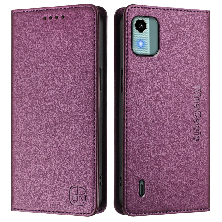 For Nokia C12 RC01 Dual-Folded Magnetic Suction RFID Leather Phone Case