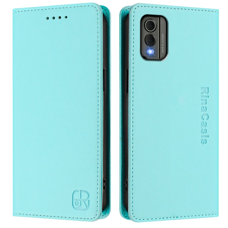 For Nokia C32 RC01 Dual-Folded Magnetic Suction RFID Leather Phone Case