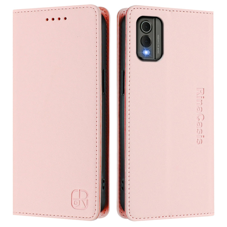 For Nokia C32 RC01 Dual-Folded Magnetic Suction RFID Leather Phone Case