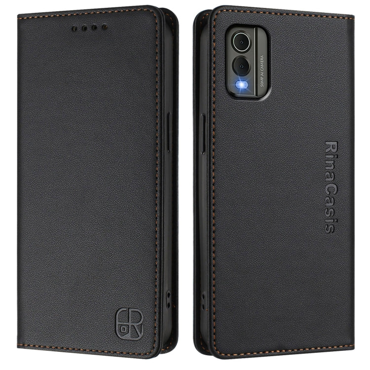 For Nokia C32 RC01 Dual-Folded Magnetic Suction RFID Leather Phone Case