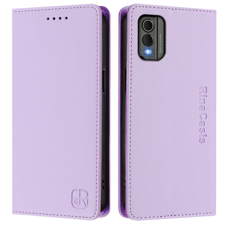 For Nokia C32 RC01 Dual-Folded Magnetic Suction RFID Leather Phone Case