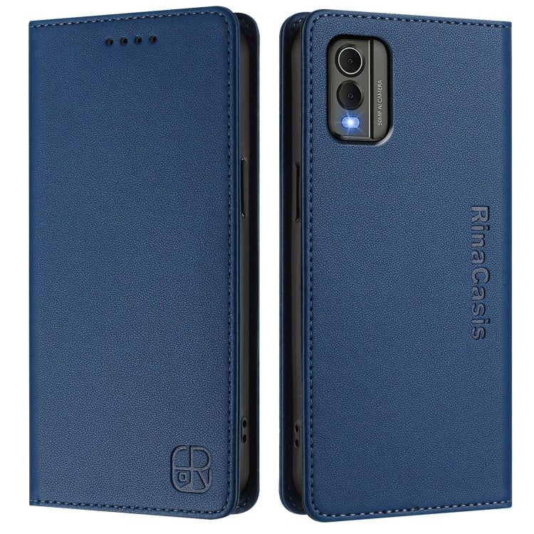 For Nokia C32 RC01 Dual-Folded Magnetic Suction RFID Leather Phone Case