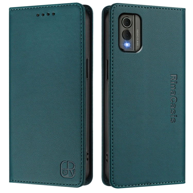 For Nokia C32 RC01 Dual-Folded Magnetic Suction RFID Leather Phone Case