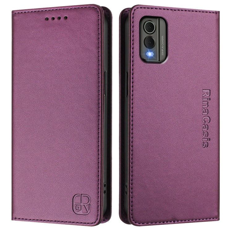 For Nokia C32 RC01 Dual-Folded Magnetic Suction RFID Leather Phone Case