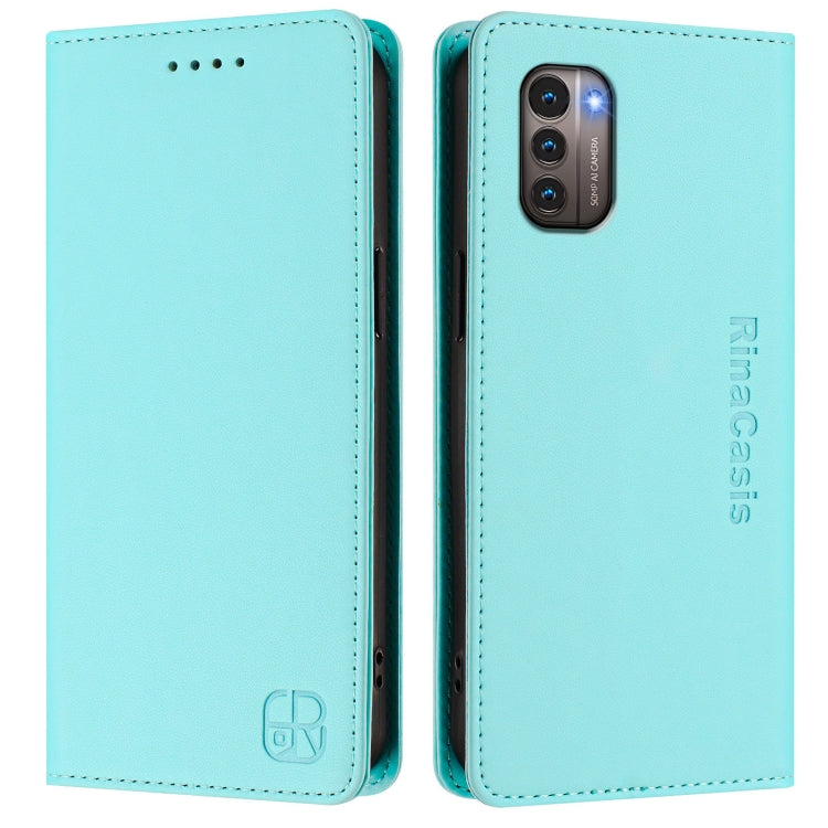 For Nokia G11 / G21 RC01 Dual-Folded Magnetic Suction RFID Leather Phone Case
