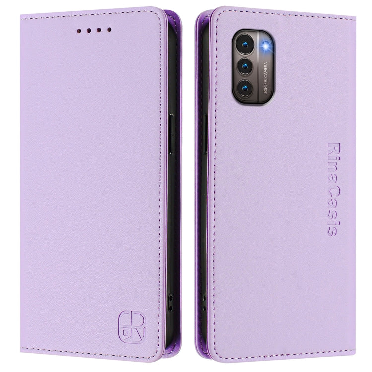 For Nokia G11 / G21 RC01 Dual-Folded Magnetic Suction RFID Leather Phone Case