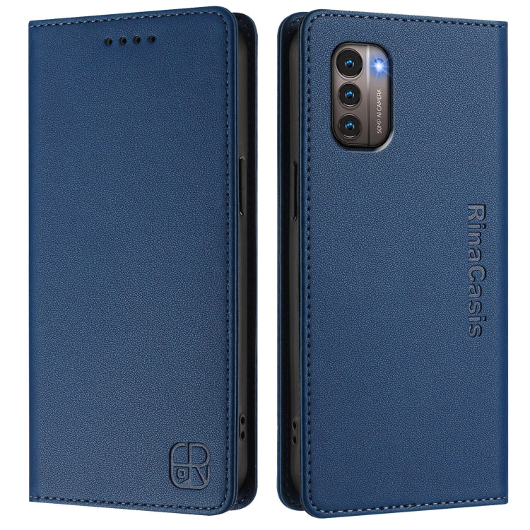 For Nokia G11 / G21 RC01 Dual-Folded Magnetic Suction RFID Leather Phone Case